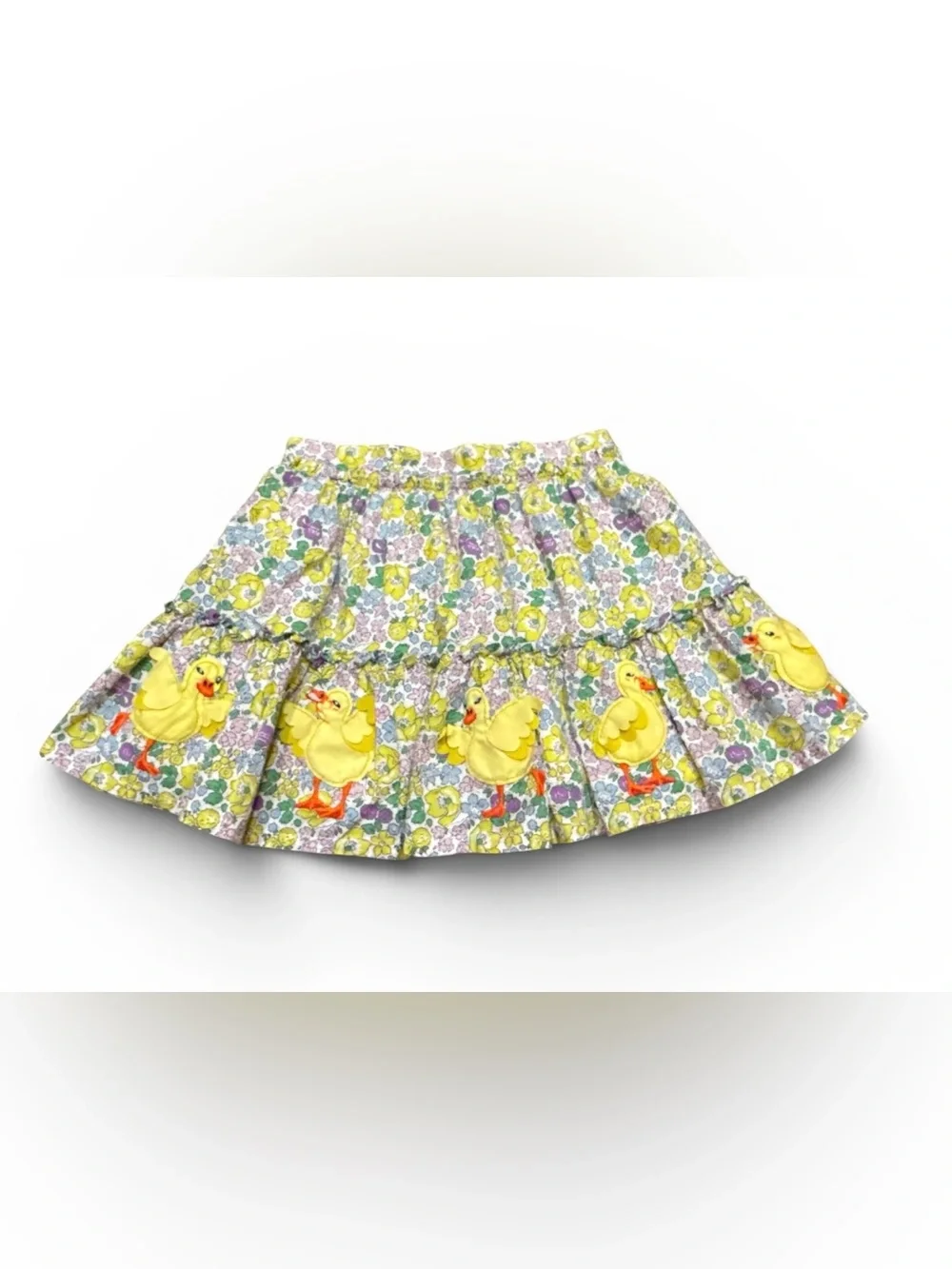Mini Boden Girls Multicolored Floral Duck Appliqué Skirt Size 2-3Y